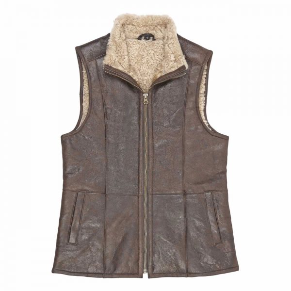 Ladies-Leather-Sheepskin-Gillet-Brown-Gilly Ladies-Leather-Sheepskin-Gillet-Brown-Gilly