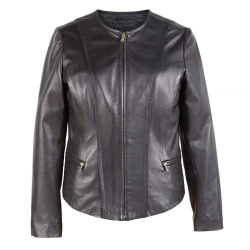 black collarless coat womens