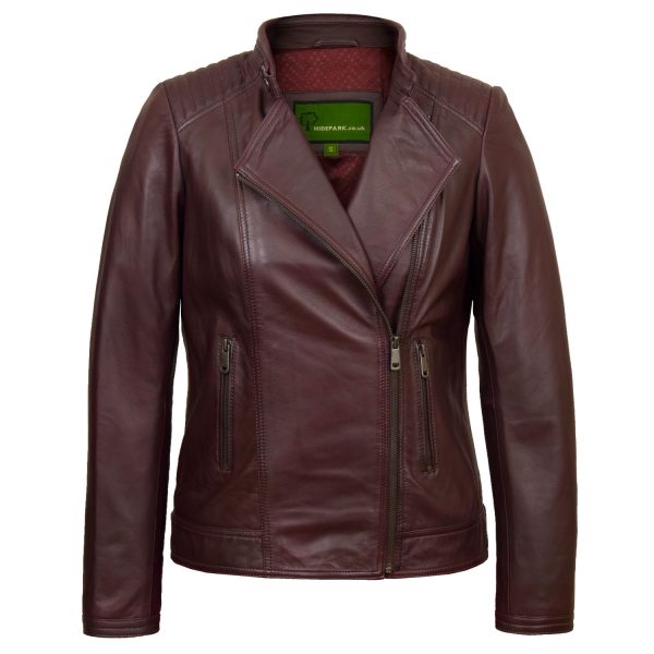 women burgundy leather jacket