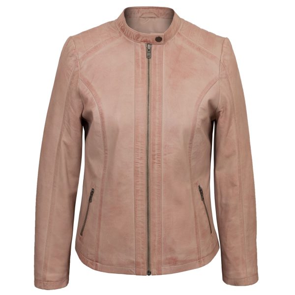 Trudy Women’s Pink Leather Biker Jacket Hidepark Leather