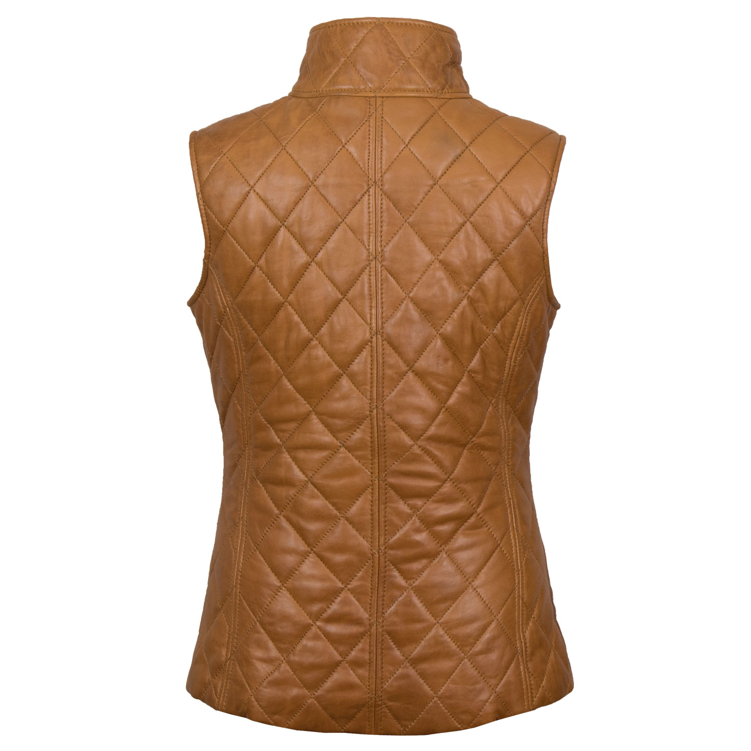 Alexis Women's Tan quilted leather Gilet Hidepark Leather