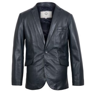 black leather suit jacket